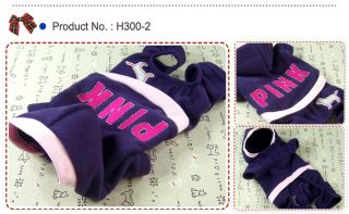 Dog Cat Clothes Hoodie All in One Suits Fleece Jersey Pink Embroidered H300