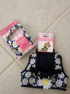 Lulu Pink Retractable Leash and Harness Navy with Daisys Puppy Dog Small