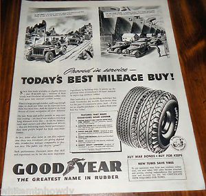 1944 WW II U s Army Jeep Goodyear Tires Military Home Front Ad