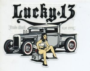 Lucky 13 Sticker Decal Hot Rod Truck Pin Up Girl Rockabilly Garage Drag Race