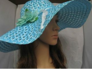 Blue Womens Ladies Wide Large Brim Summer Beach Sun Hat Straw Derby Cap