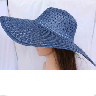 Hot Dark Blue Chic Womens Ladies Wide Large Brim Summer Beach Sun Hat Straw New