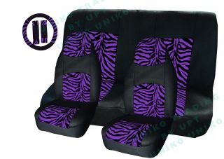 Purple Zebra Mesh Seat Covers Set Black 9pc Steering Wheel Cover High Back HB2