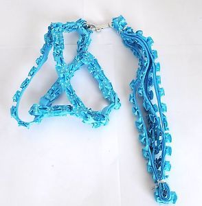 1cm Width Cute White Dot Lace Light Blue Pet Dog Harness and Leashes Set HL34