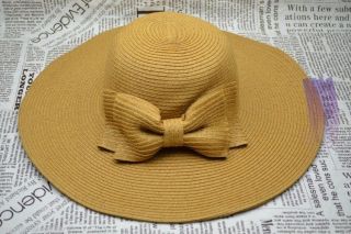 Fashion Womens Girl Bow Wide Large Brim Straw Derby Cap Summer Beach Sun Hat