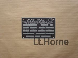 Dodge W100 W200 W300 Power Wagon 1958 1959 Data Plate ID Tag