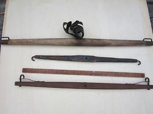 Lot 3 Old Antique Wagon Carriage Wood Metal Leather Parts Horse Carriage Parts