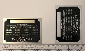 1923 23 Ford Patent Data Plate ID Tag Street Rod Engine Identification Number