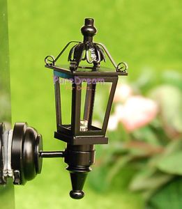 3V Dollhouse Miniatures Lantern Wall Lamp Battery Operated LED Black LW017E