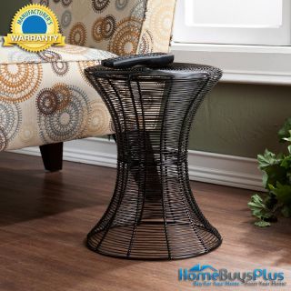 Black Round Metal Iron Accent End Table Indoor Outdoor Furniture