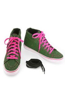 Punkrose Neon Green And Pink Star High Top Sneakers