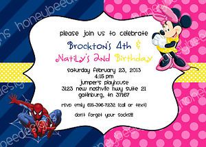 Spiderman Minnie Mouse Joint Birthday Party Invitations Personalized Printable
