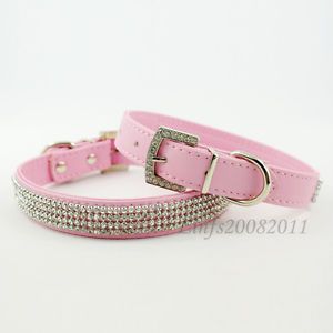 Pink New Diamond Studded Dog Collars PU Leather Pet Collar Bling Rhinestone