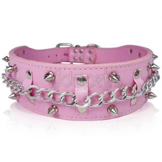 23 26" Pink Leather Spiked Chain Dog Collar Large