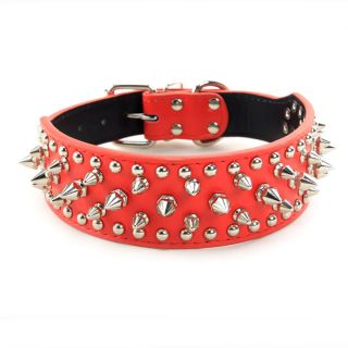 New 19 22" Red Studded PU Leather Dog Collars for Larege Dogs