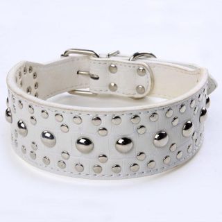 New Styles 2 inch Wide Studded Dog Leather Collar White Black for Neck 15 24"