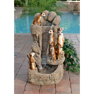 30" Adorable Gang of Meerkat Friends Sentry Stance Home Garden Water Fountain
