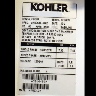 Kohler 7 5EKD 60 Hz 120 240V 3600 RPM Marine Boat Power Systems Generator