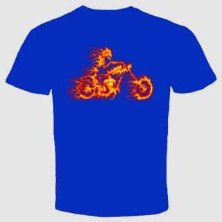 Biker T Shirt Motorcycle Flames Ride Skull Punk Chopper Wild Cool Gift Skeleton