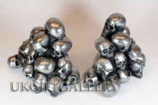 Awesome Skull Armageddon Sculpture Bookends Pewter New