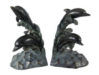 Antiqued Bronze Finish Dolphin Bookends Book Ends