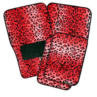 15pc Set Seat Cover Red Leopard Cheetah Animal Floor Mat Wheel Belt Head Pads