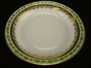 Soup Bowl J Pouyat Limoges France Gold Trim with Green and Gold Borders