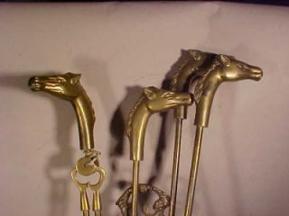 Vtg Antique Art Nouveau Brass Fireplace Tools Set Stand Horse Hunt Dog Gun Repro