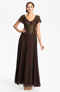 $238 Sz 16 J Kara Embellished Faux Wrap Chiffon Gown Mother of The Bride