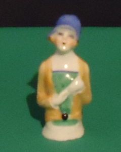 Porcelain China Lady Doll Head Pin Cushion Broom Head Figurine Lusterware