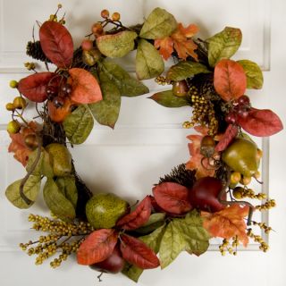 Designer Autumn Wreath Apples Pears God Red Maple Leaves Cones Berries 24inch