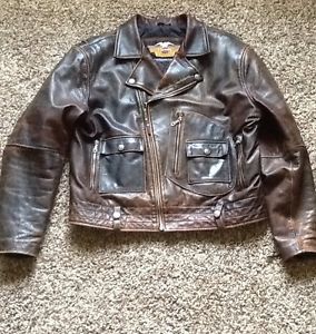 Harley Davidson Brown Distressed Leather Jacket RARE Men XL