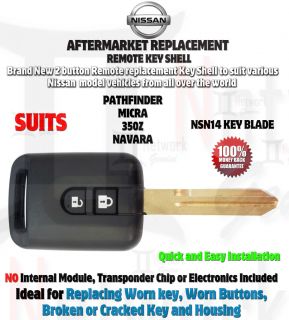 Nissan 2 Button Keyless Entry Remote Shell Key Case Micra 350Z Pathfinder Navara