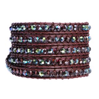 2 5 Wrap Crystal Gemstone Beads Genuine Leather Bangles Bracelets