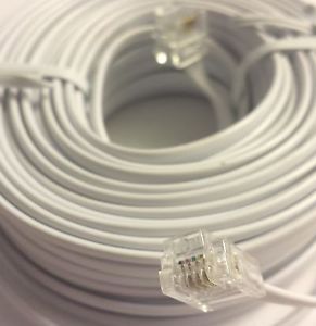 50' ft Telephone Extension Cord White Phone Cable Wire Line DSL 6P4C RJ11