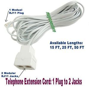 50 ft Telephone Phone Extension Cord Cable Y Splitter