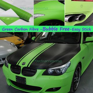 60"x11"3D Bubble Free Green Carbon Fibre Vinyl Film Wrap Roll Car Tuning Sticker