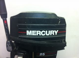 1993 Mercury 25 HP 2 Stroke Outboard Motor Tiller Boat Engine 20 15 Water Ready