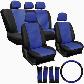 Faux PU Leather Car Seat Covers 11 Piece Set Superior Blue Black Bucket Bench