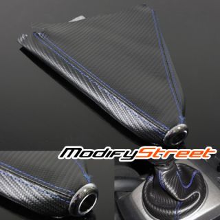 JDM Gear Shift Shifter Boot Cover Blue Stitch Black PVC Carbon Fiber Look at MT