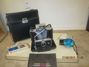 Polaroid Automatic 250 Land Camera Set with Flash Manual Case and More