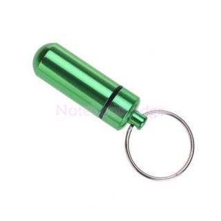 Aluminum Alloy Water Proof Pill Fob Case Box Holder with Keychain Camping Green
