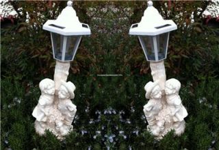 2 Girl and Boy with Dog LED Solar Lights Garden Decor Statues 
