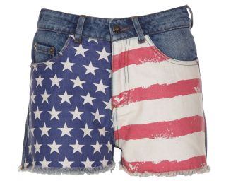 Blue Inc Womens American Flag Printed Cotton Shorts Hot Pants Jeans Blue
