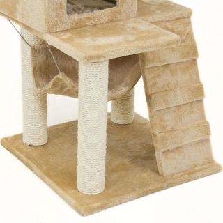 52 inch Tall Cat Condo Faux Fabric Scratching Post Hammock Tunnel