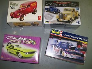 Lot of 4 Model Car Kits 33 Willys Panel Pro Stock Funny Car 37 Ford TK