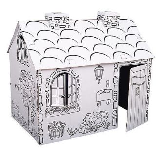 Kids Folding Paper House Coloring Cardboard Walk in Playhouse Kit Town Cottage