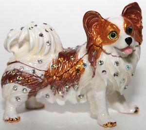Papillon Dog Metal Jewelry Box Trained Cute Puppy Enameled Piece Animal