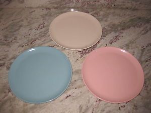 Vintage Stetson Melmac Melamine Dinnerware Pastel Plates Set 3 Aqua Pink Ivory