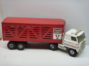 Vtg 1970s Ertl Livestock Van Semi Trailer International Truck Pressed Steel Toy